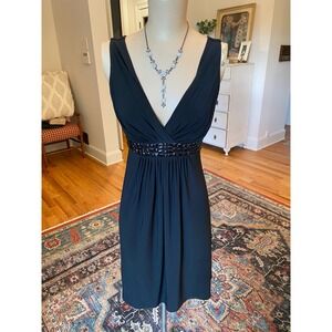 B. Smart Black V-Neck Embellished Empire Waist‎ Cocktail Dress 7/8